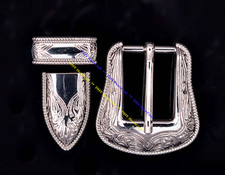 Western Floral Design Heavy Duty Silver Plated Western Cowboy DIY Belt Buckle 1"