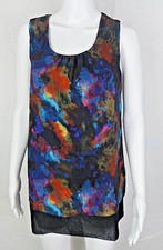 Simply Vera Wang Tunic XS Black Sheer Camo V-Neck Short Sleeve Blouse