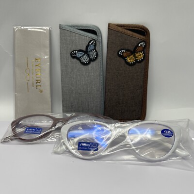 EYEURL Reading Glasses Women Blue Light Blocking Set of 2 White/Brown +2.25
