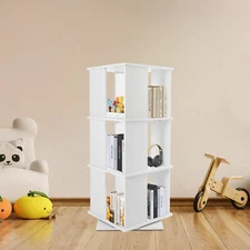 3 Tiers 360° Rotating Bookshelf Display Free Standing Wood Bookcase Storage Rack