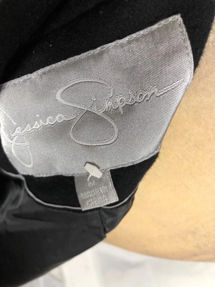 Abrigo de Lana Jessica Simpson Negro Talla M Trench Designer Doble Pecho Foto 4 de 4