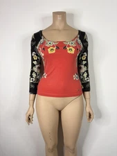 Vtg Roberto Cavalli Red Chinoiserie Print Top L