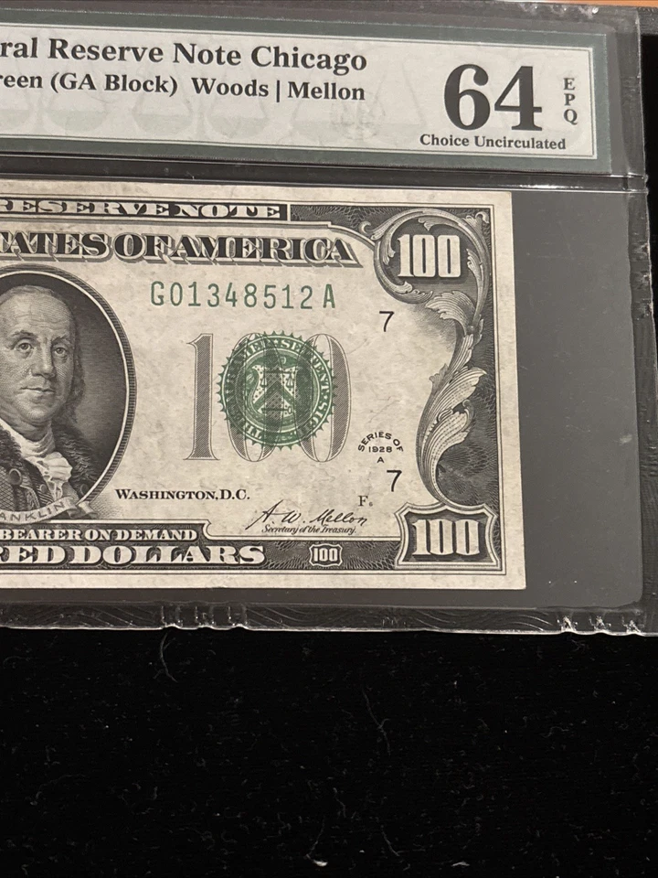 1928A $100 Federal Reserve Note FR2151-Gdgs (Dark Green) Chicago PMG 64 EPQ - Image 4 of 4