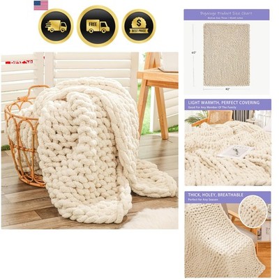 Chunky Knit Throw Blanket for Couch, 40x60 inches, 100% Hand Knitted with Thi...