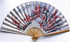 Vintage Large Asian Japanese-Style Wall Art Fan - 64" x 35" - Cherry Blossom