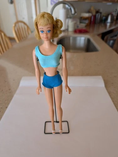 Vintage Original Mattel Blonde Midge Doll With Stand, Swimsuit And Shoes