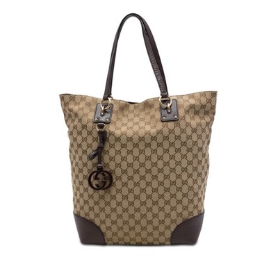 Gucci Large GG Canvas Charm Einkaufstasche Pre-Loved Beige