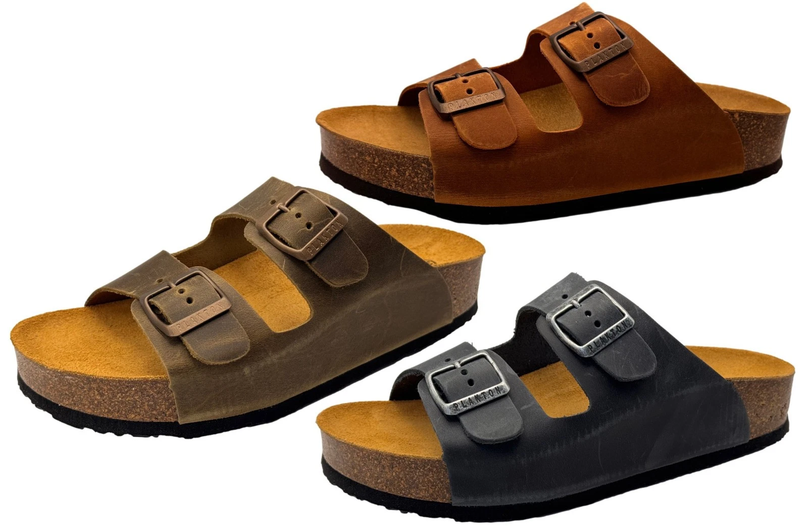 Plakton Double Buckle Sandals Cushioned Cork Footbed Distressed Leather & SuedE
Opens in a new windo