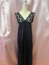 Vintage 1970s 1980s Nylon Tricot Nightgown Lace Panel Maxi Dress Made in USA