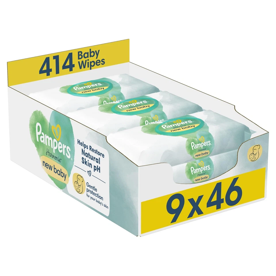 Pampers Harmonie New Baby Wipes 9 Packs of 46 Wipes = 414 Baby Wet Wipes Help