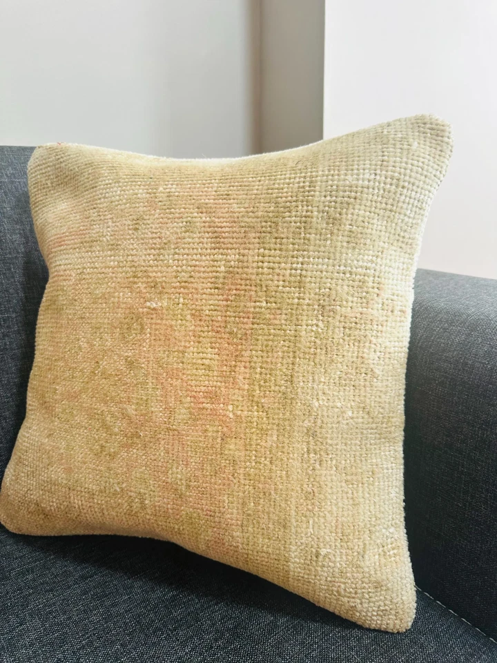 Funda de almohada de cáñamo hecha a mano 16x16 - Cojín de granja beige natural, boho rústico Foto 4 de 4