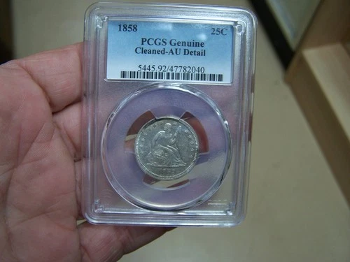 1858 P Seated Liberty Quarter PCGS  Certified Almost Uncirculated AU  Details