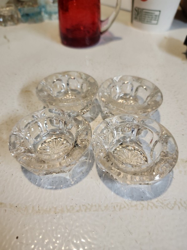 Vintage Set of 5 King's Thumb Pattern Cut Crystal Open Salt Cellar Dip Dish