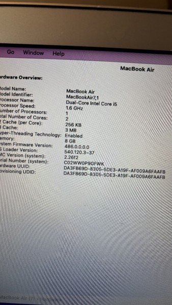 MacBook Air 11" doble núcleo I5 1.6GHz 8GB RAM 128GB SSD macOS Monterey A1465 4