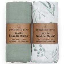 Organic Baby Muslin Swaddle Blankets for Boy or Girl - Eucalyptus Leaves and ...