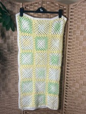 Handmade Crochet Granny Square Baby Blanket Throw Cream Yellow Green 35x35  