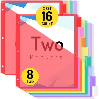16 Count Dividers with Two Pockets, 8 tabs Binder Dividers for 3 Ring Binder ...
