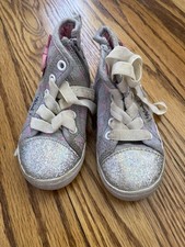 Disney Minnie Mouse Glitter Bow High Top Sneakers Pink Gray Baby Shoes Size 6