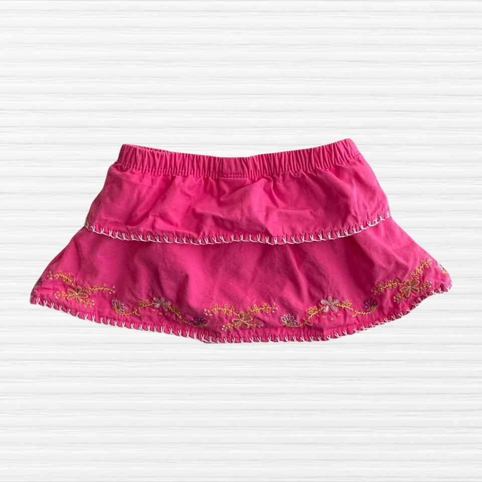 Falda corta vintage bordada rosa brillante 100 % algodón talla 3-6M azul marino antiguo para bebés niñas Foto 2 de 4