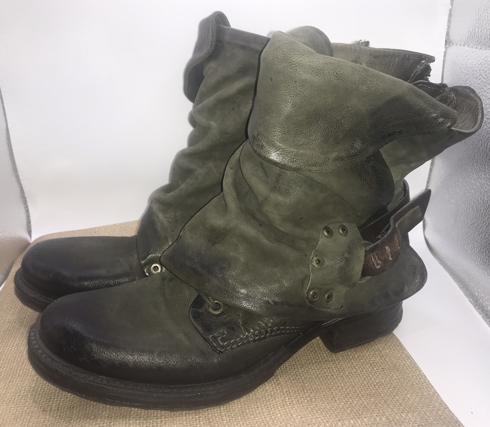 A S 98 "EMERSON" "JUNGLE GREEN & TDM " ANKLE BOOTS WOMEN EUR 39/8-8.5 M