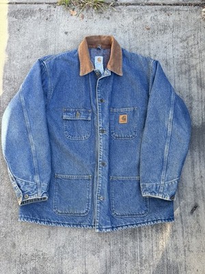 Vintage Carhartt C59 Denim Chore Coat Mens XL Blanket Lined Barn