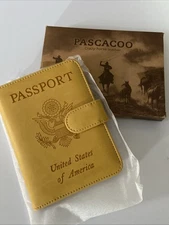 Pascacoo Passport Holder Cover Wallet RFID Blocking Leather w/ box YELLOW