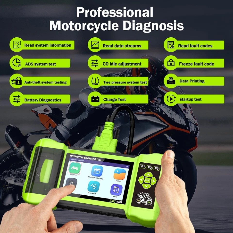 JDiag M300 Motorcycle Scanner OBD2 All System Diagnostic Tool Fault Code Reader Foto 2 de 4
