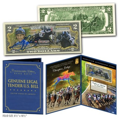 JOSE ORTIZ Autographed Horse Racing Jockey Genuine U.S. $2 Bill in Large Display