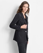 DKNY Women's Studded Pinstriped Single-Button Blazer Black Size 0 MSRP 169