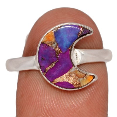Mond - Komposit Ring Neu Auster Lila Türkis 925 Silber Gr.8,5 CR75169