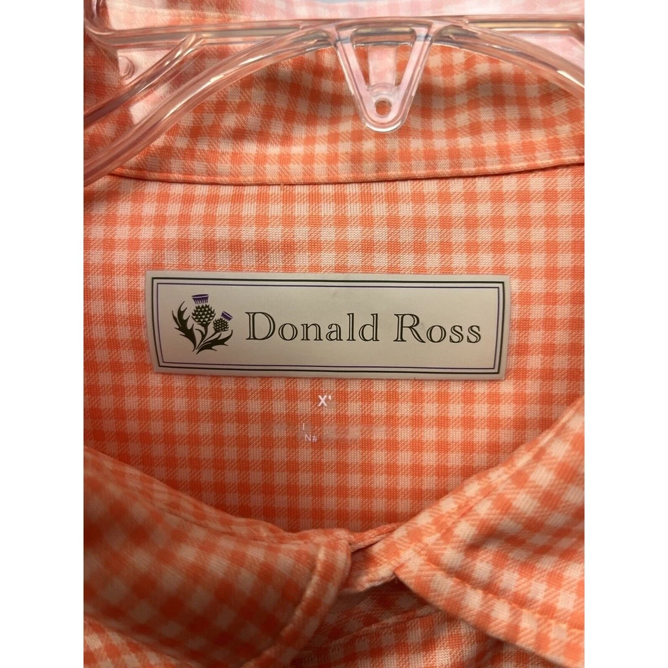 Camisa Polo Donald Ross Para Hombres XL Naranja Blanco Gingham Bordada Golf Informal Foto 4 de 4