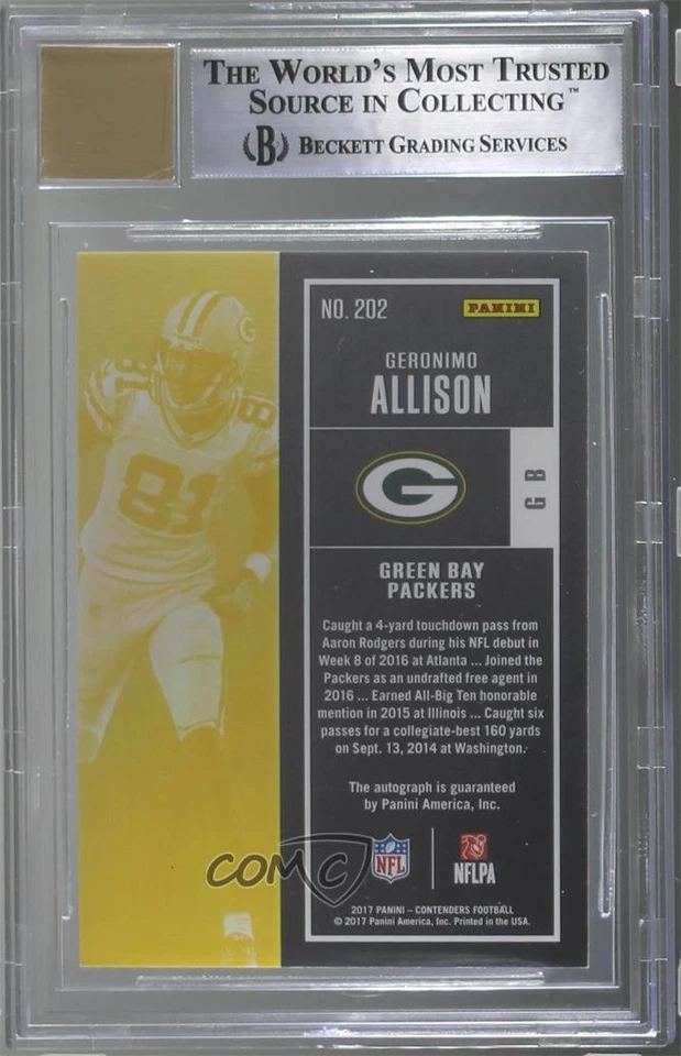 2017 Contenders Playoff Ticket /99 Geronimo Allison BGS 9 MINT Rookie Auto RC - Image 2 of 2