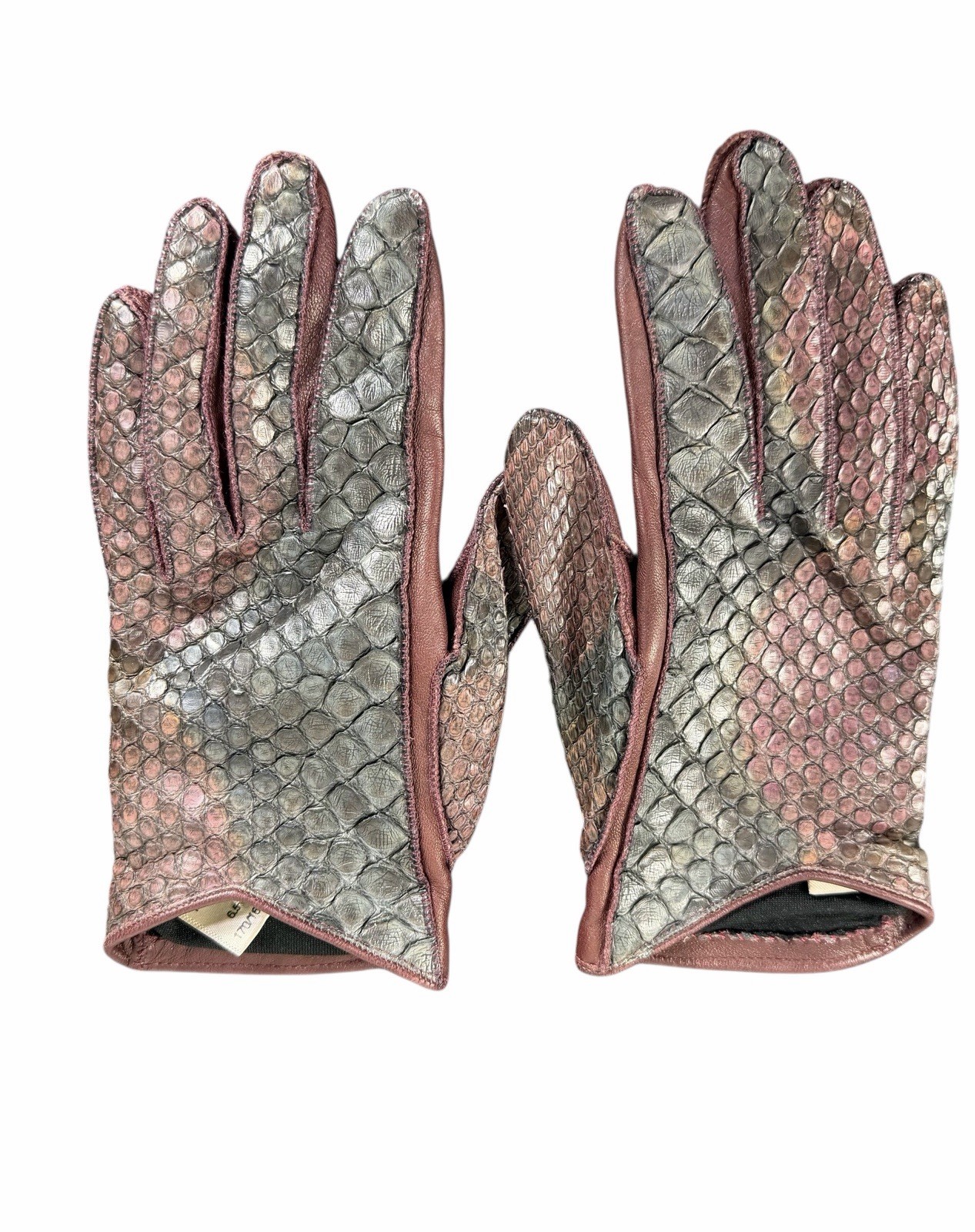 BURBERRY $895 PYTHON & LEATHER  GLOVES SIZE 6.5  … - image 1