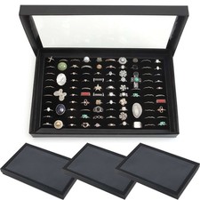 100 Slots Jewelry Ring Display Organizer Tray Holder Earrings Storage Case 3Pack