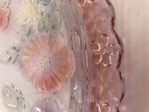 Vintage Mikasa Pink Flower Etched Glass Frosted Cake Scallop Edges Made In Japan - Picture 10 of 17