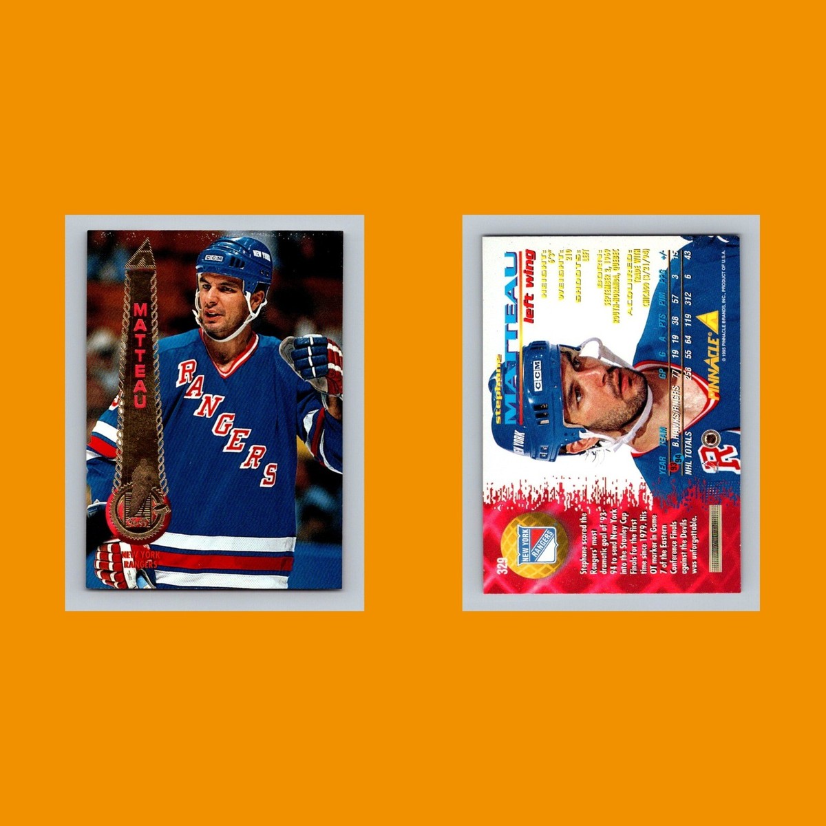 NHLカード Stephane Matteau #329 1994-95 Pinnacle New York Rangers Hockey