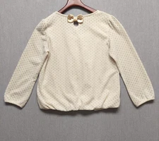 Womens Knit Top LL Cream Glittery Dot Coquette Cottagecore Keyhole Bow Dainty