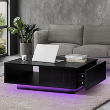 Coffee Table High Gloss Storage Drawer and Open Shelf Home Living Room Table Bla