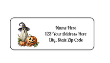30 Ghost Pumpkin PERSONALIZED RETURN ADDRESS LABELS 1 in X 2 5/8 GLOSSY