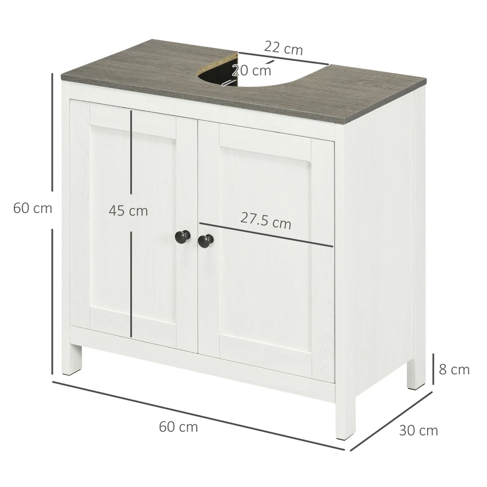 White Freestanding Bathroom Under Sink Cabinet 60x30x60cm with Adjustable Shelf - Image 3 of 4