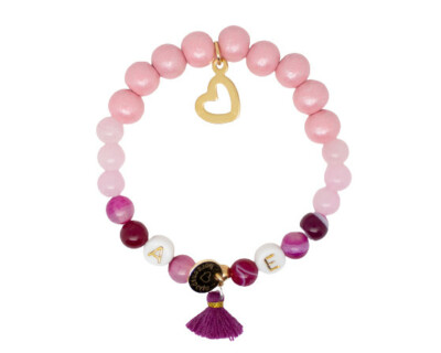  Armband mit Perlen aus Rosenquarz, Sterlingsilberperlen, Holzperlen, Swarovski 