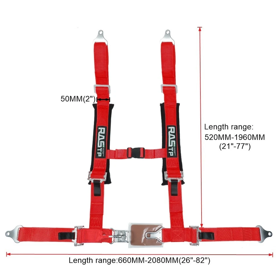 4 Point Harness 2" Seat Belt For Polaris Can-Am Kawasaki Red 2 Pack Universal Foto 2 de 4