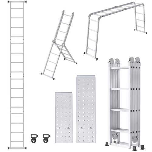 Alu Mehrzweckleiter Klappleiter Anlegeleiter 6 in 1 Gelenkleiter mit Plattform - Bild 13 von 16