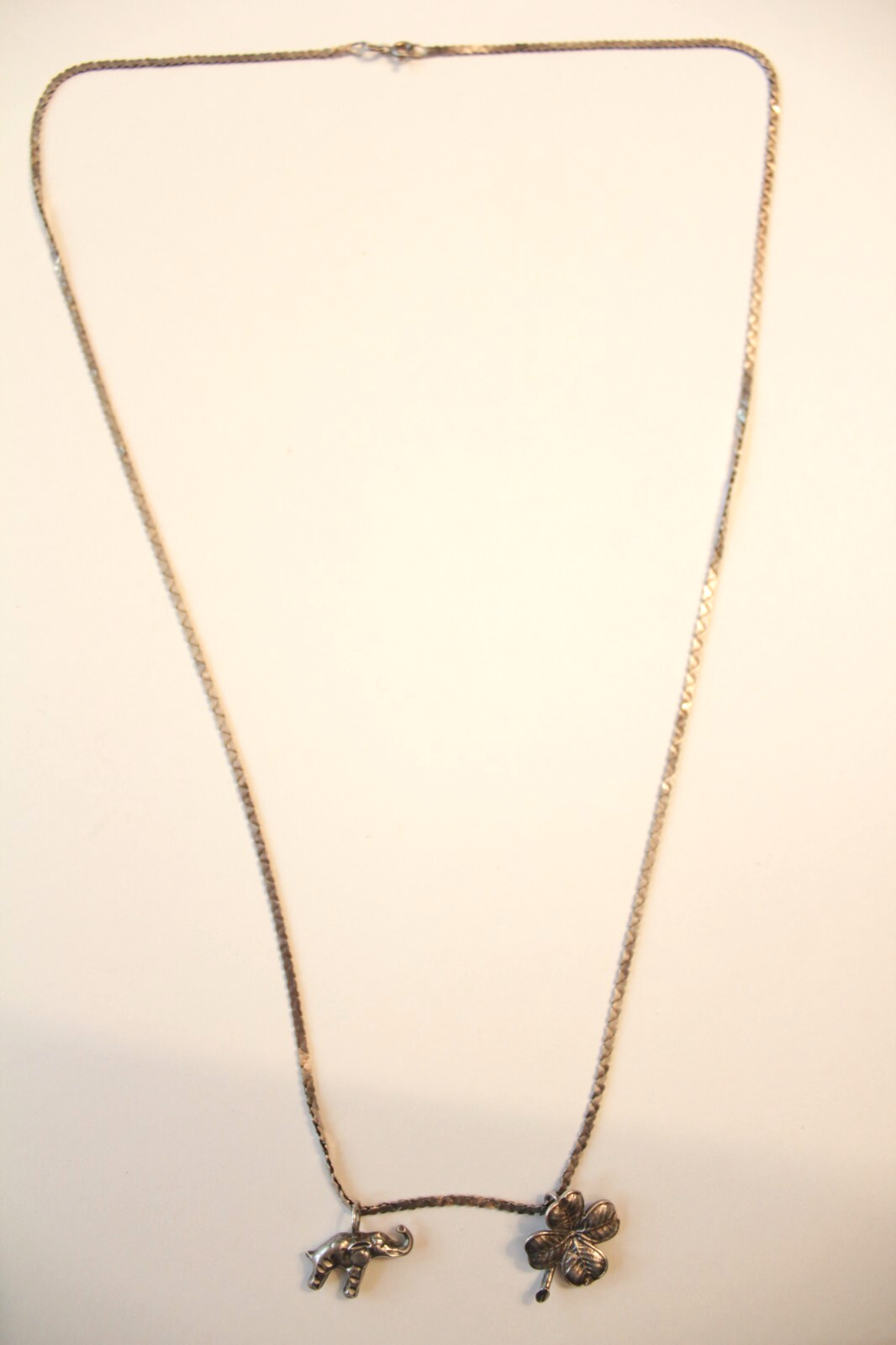 Vintage Italian Sterling Silver Lucky Charm Necklace with Elephant and Clover