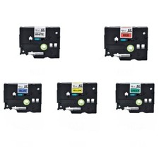 5PK Compatible For Brother Black on White Yellow Green Red Blue 12mm TZe Tape