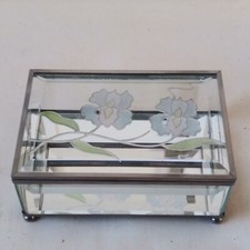 Vtg Glass Mirrored Pastel Floral Vanity Jewery Trinket Box