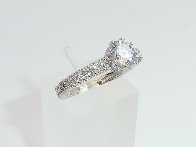 Handgefertigter Damenring 925 Sterling Silber weißer Saphir Solitär mit Akzenten
