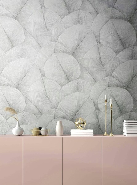 Vliestapete Floral Blattmuster 3D-Effekt Struktur Hellgrau 34509 (4,77€/1Qm)-image