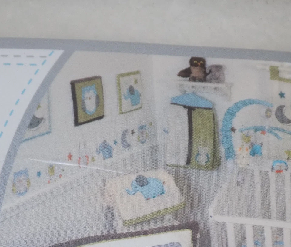 MANTA BEBÉ SUMERSAULT ELEFANTE TERCIOPELO POLAR NITEY NITE CREMA AZUL VERDE DOBLADILLO Foto 3 de 4