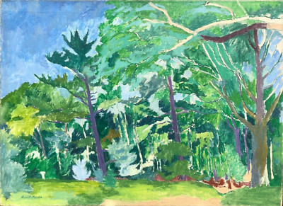Landscape with Fountain 37 x 27 Inch Oil Painting-1962-August Mosca